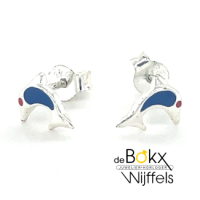 Zilver oorknoppen dolfijn met blauwe emaillen - 55569 Zilver oorknoppen dolfijn met blauwe emaillen - 55569