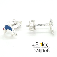 Zilver oorknoppen dolfijn met blauwe emaillen - 55569 Zilver oorknoppen dolfijn met blauwe emaillen - 55569