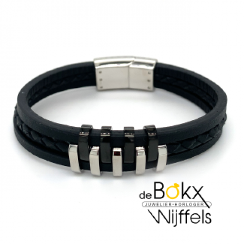 Lotus style armband leer zwart - 55852