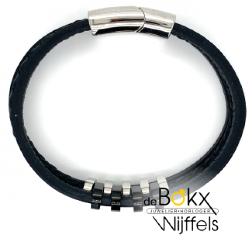 Lotus style armband leer zwart - 55852