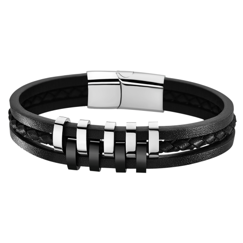 Lotus style armband leer zwart - 55852