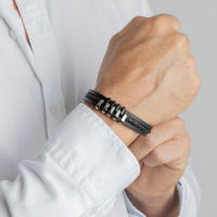 Lotus style armband leer zwart - 55852