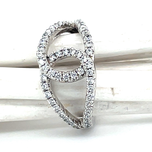 Zilver ring open  met veel zirkonia steentjes maat 52 - 55672