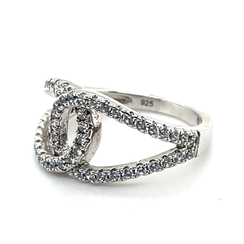 Zilver ring open  met veel zirkonia steentjes maat 52 - 55672