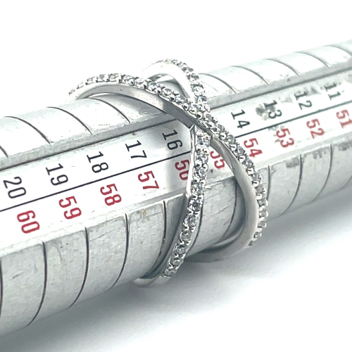 gekruiste ring in zilver met zirkoon maat 56 - 55681