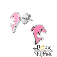 Dolfijn oorknoppen zilver met roze emaille - 55685 Dolfijn oorknoppen zilver met roze emaille - 55685