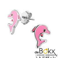 Dolfijn oorknoppen zilver met roze emaille - 55685 Dolfijn oorknoppen zilver met roze emaille - 55685