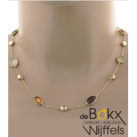 gouden ketting met rookkwarts, citrien en amethyst - 55730