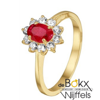 Geelgoud damesringen zirkoon en robijn maat 52 - 55739 Geelgoud damesringen zirkoon en robijn maat 52 - 55739