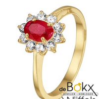 Geelgoud damesringen zirkoon en robijn maat 52 - 55739