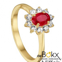 Geelgoud damesringen zirkoon en robijn maat 52 - 55739 Geelgoud damesringen zirkoon en robijn maat 52 - 55739
