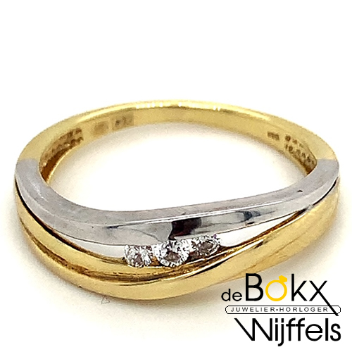 geel en wit gouden ring met zirkonia maat 58 - 55755 geel en wit gouden ring met zirkonia maat 58 - 55755