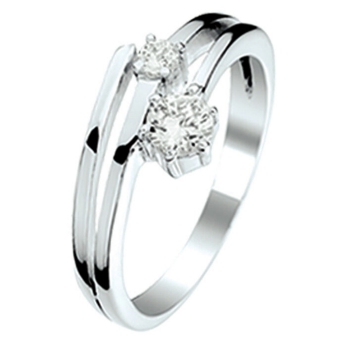 Zilver ring maat 56 met 2 zirkonia steentjes - 55959