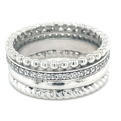 brede banen ring in zilver maat 56 met zirkonia steentjes - 55961