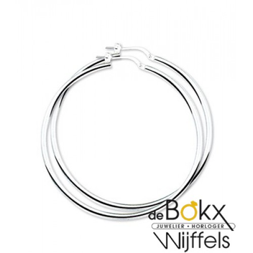 Oorsieraad - Gerhodineerd zilveren oorringen met ronde buis en een hefboom-sluiting. oorbellen een diameter van 50mm, de buis is 2.5mm dik.