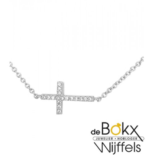 kruis met zirkonia en ketting in zilver - 56669
