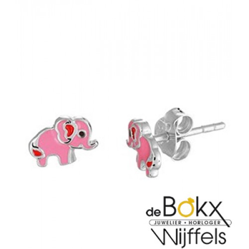 oorknopen zilver roze olifant - 55917