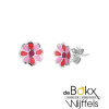 Zilveren oorknopjes bloem met roze, rood en paarse emaille - 55921 Zilveren oorknopjes bloem met roze, rood en paarse emaille - 55921