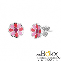 Zilveren oorknopjes bloem met roze, rood en paarse emaille - 55921 Zilveren oorknopjes bloem met roze, rood en paarse emaille - 55921