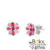 Zilveren oorknopjes bloem met roze, rood en paarse emaille - 55921 Zilveren oorknopjes bloem met roze, rood en paarse emaille - 55921