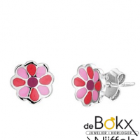 Zilveren oorknopjes bloem met roze, rood en paarse emaille - 55921 Zilveren oorknopjes bloem met roze, rood en paarse emaille - 55921
