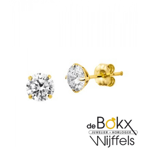Geelgoud oorknoppen met zirkonia 5mm - 56539 Geelgoud oorknoppen met zirkonia 5mm - 56539
