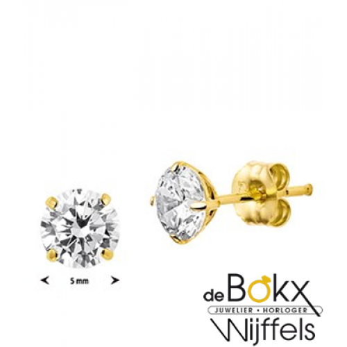 Geelgoud oorknoppen met zirkonia 5mm - 56539 Geelgoud oorknoppen met zirkonia 5mm - 56539