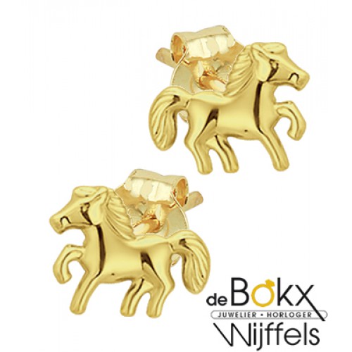 Gouden kinderoorbellen paard - 56878