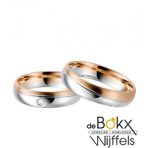 Trouwringen twee kleuren wit en roze goud rauschmayer - 56924 Trouwringen twee kleuren wit en roze goud rauschmayer - 56924