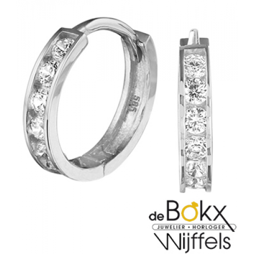Wit gouden oorringen met zirkonia - 57079 Wit gouden oorringen met zirkonia - 57079