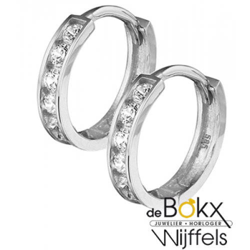 Wit gouden oorringen met zirkonia - 57079 Wit gouden oorringen met zirkonia - 57079