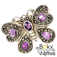 broche vlinder in zilver met markasiet en Amethist - 57897 broche vlinder in zilver met markasiet en Amethist - 57897