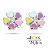 Zilveren oorknopjes met bloem met hartjes en gekleurde emaille 6.5mm - 58640 Zilveren oorknopjes met bloem met hartjes en gekleurde emaille 6.5mm - 58640