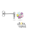 Zilveren oorknopjes met bloem met hartjes en gekleurde emaille 6.5mm - 58640