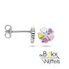 Zilveren oorknopjes met bloem met hartjes en gekleurde emaille 6.5mm - 58640 Zilveren oorknopjes met bloem met hartjes en gekleurde emaille 6.5mm - 58640