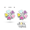 Zilveren oorknopjes met bloem met hartjes en gekleurde emaille 6.5mm - 58640