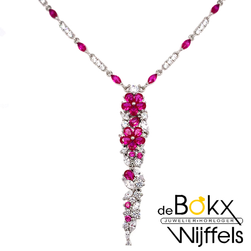 Ketting met hanger Atessa ruby 42cm met rode en witte zirkonia steentjes - 58354 Ketting met hanger Atessa ruby 42cm met rode en witte zirkonia steentjes - 58354