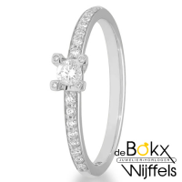 Solitairring met Zijstenen witgoud met diamant 0.25 crt - 58487 Solitairring met Zijstenen witgoud met diamant 0.25 crt - 58487