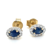 Oorknoppen goud met 24 diamant en 2 saffieren 0,85crt - 58551 Oorknoppen goud met 24 diamant en 2 saffieren 0,85crt - 58551