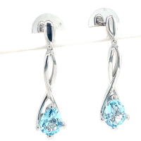 zilveren oorknoppen hangend met blauwe topaas - 57725