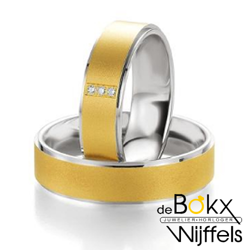 Zilver en gouden trouwringen van breuning (prijs per paar) - 57790