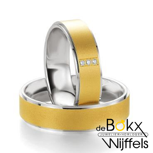 Zilver en gouden trouwringen van breuning (prijs per paar) - 57790