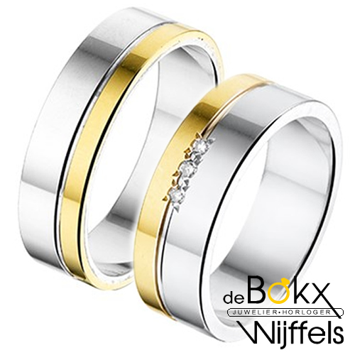 Amorio Trouwringen zilver met goud AL762 - 57799 Amorio Trouwringen zilver met goud AL762 - 57799