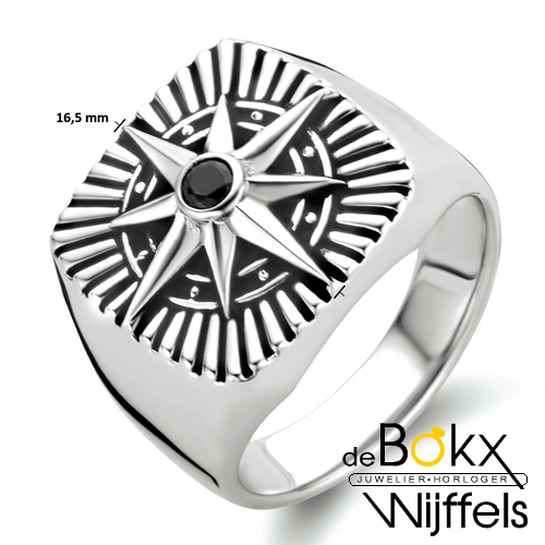 heren zegelring met ster /windroos zirkonia maat 59 - 58145 heren zegelring met ster /windroos zirkonia maat 59 - 58145