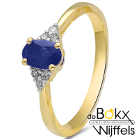 Gouden ring met diamant en saffier maat 53 - 58184 Gouden ring met diamant en saffier maat 53 - 58184