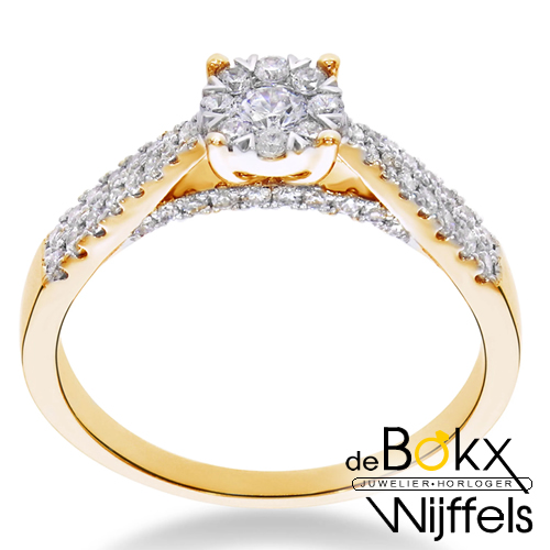 Gouden verlovingsring met diamanten maat 53 - 58182