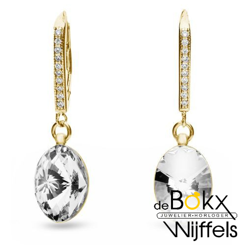 Spark oval chic goudkleurige oorbellen met kristal - 58237 Spark oval chic goudkleurige oorbellen met kristal - 58237