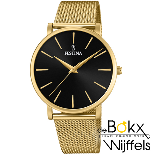 Festina dames zwart en goud horloge boyfriend F20476/2 - 58316