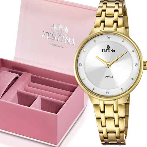 Festina dames goudkleurig horloge met prachtige witte wijzerplaat F20601-1 - 58320