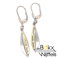 lange speelse oorhangers zilver met geelgoud en zirkonia - 58586 lange speelse oorhangers zilver met geelgoud en zirkonia - 58586